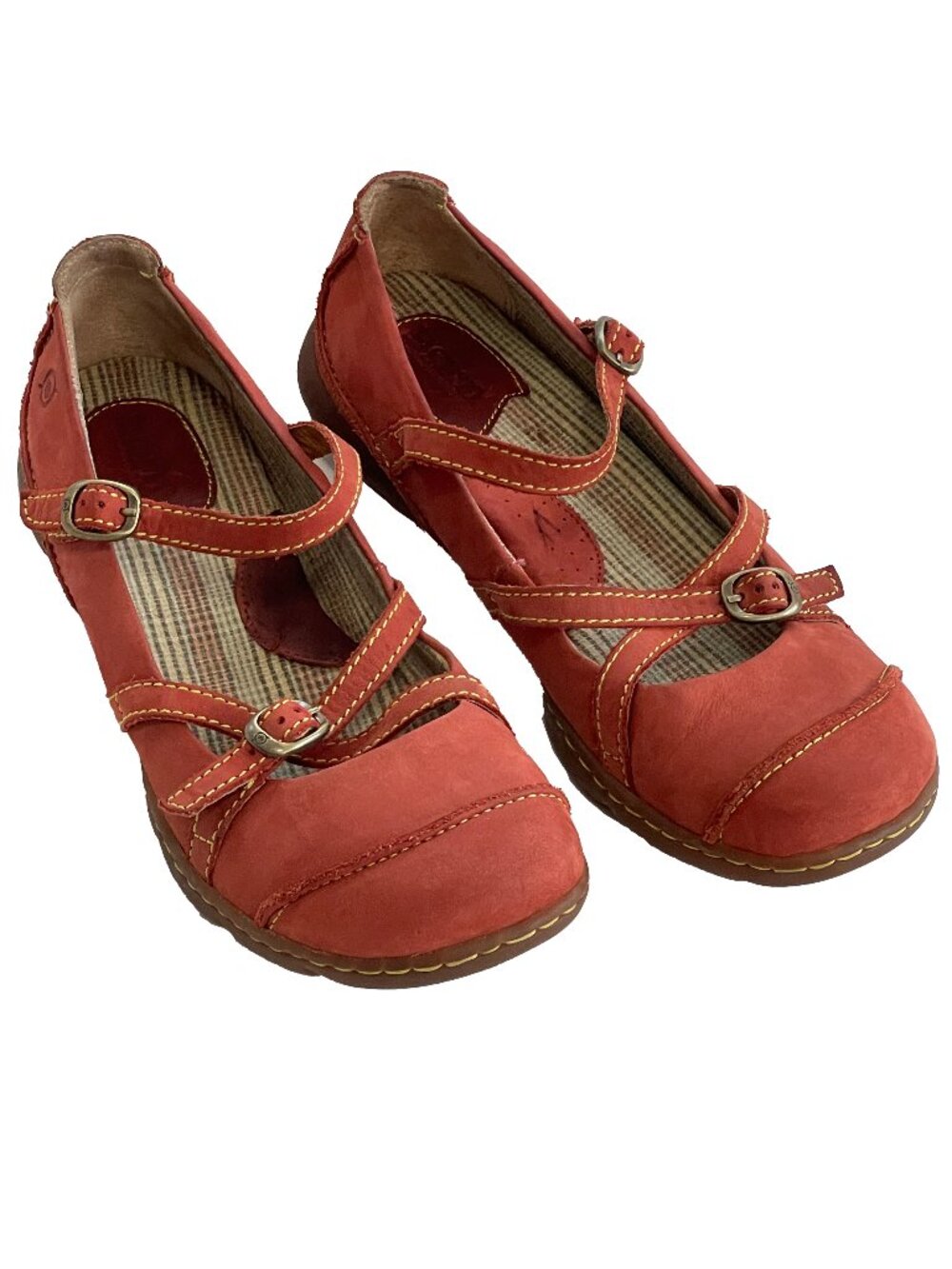 Born W51253 Rust Red Suede 9.5 Handmade Criss Cross Strap Mary Jane Shoes Flats